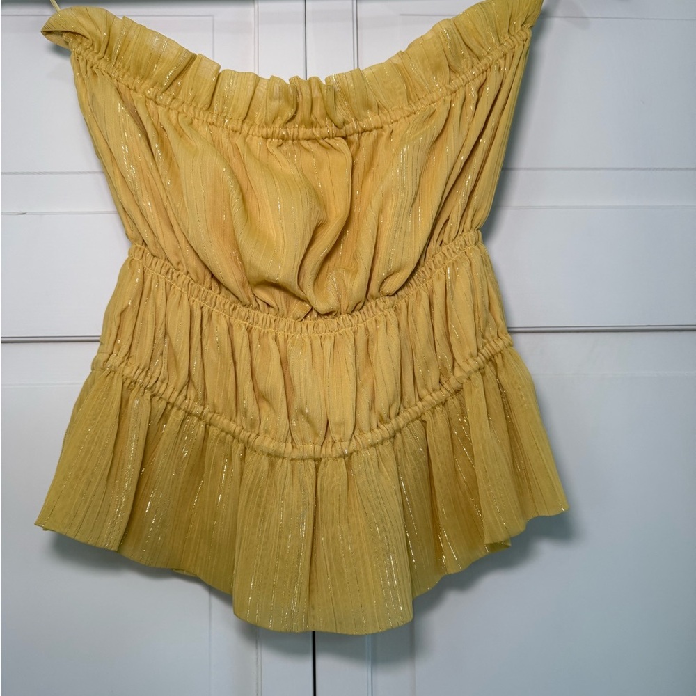 Wayf Yellow Strapless Ruffled Top